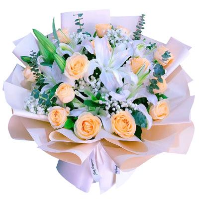 大庆16朵香槟玫瑰2支百合，爱的温暖和幸福