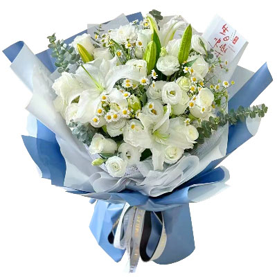 大庆11朵白玫瑰桔梗百合，爱永恒不息