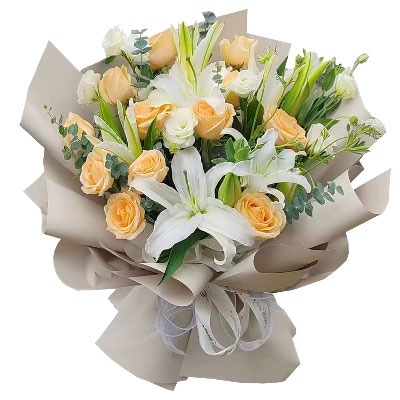 大庆12朵香槟玫瑰百合，爱永远陪伴着你