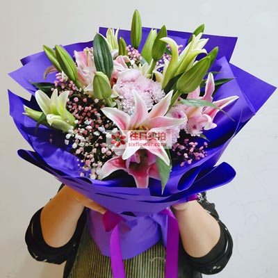 大庆6支粉色多头百合，真诚的问候