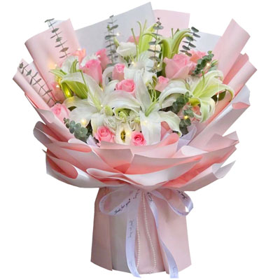 大庆16朵粉玫瑰百合，感情稳定坚固